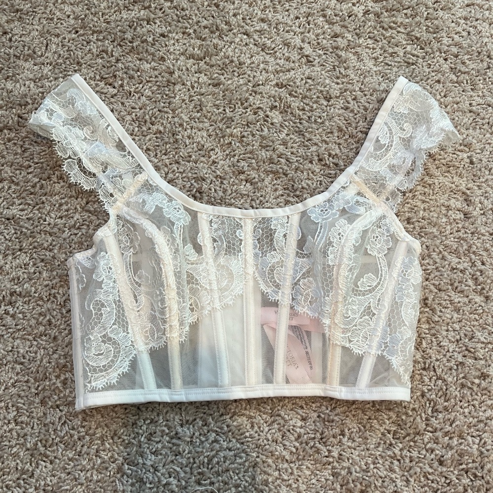 VS dream angles white corset crop size small NWT